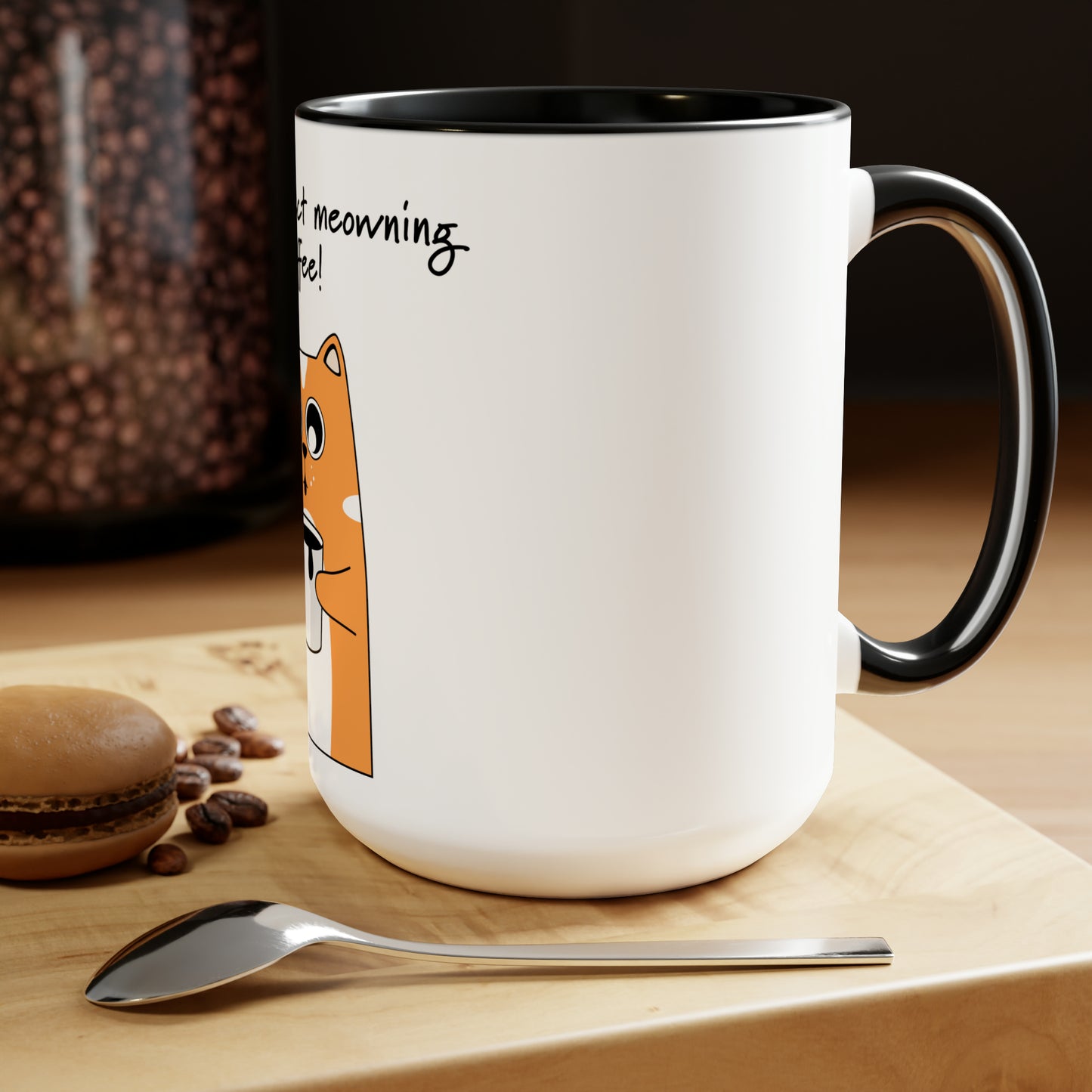 Cat with a cup of coffee, Two-Tone Coffee Mugs, 15oz
