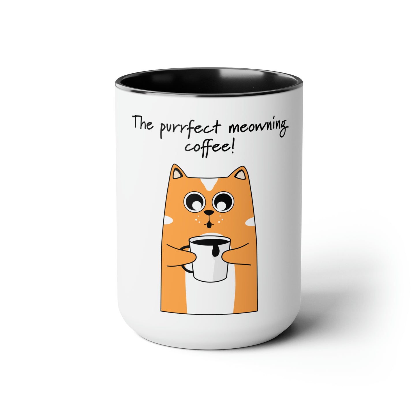 Cat with a cup of coffee, Two-Tone Coffee Mugs, 15oz