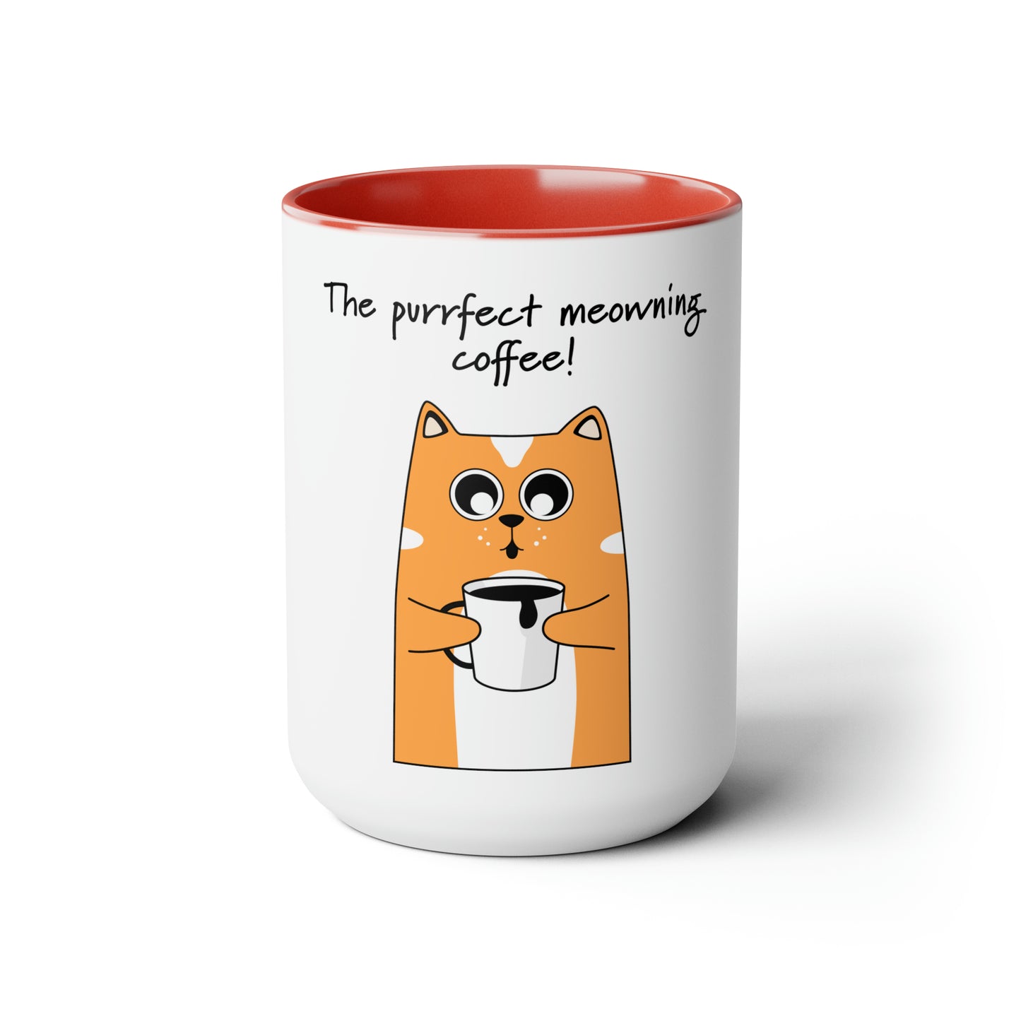 Cat with a cup of coffee, Two-Tone Coffee Mugs, 15oz