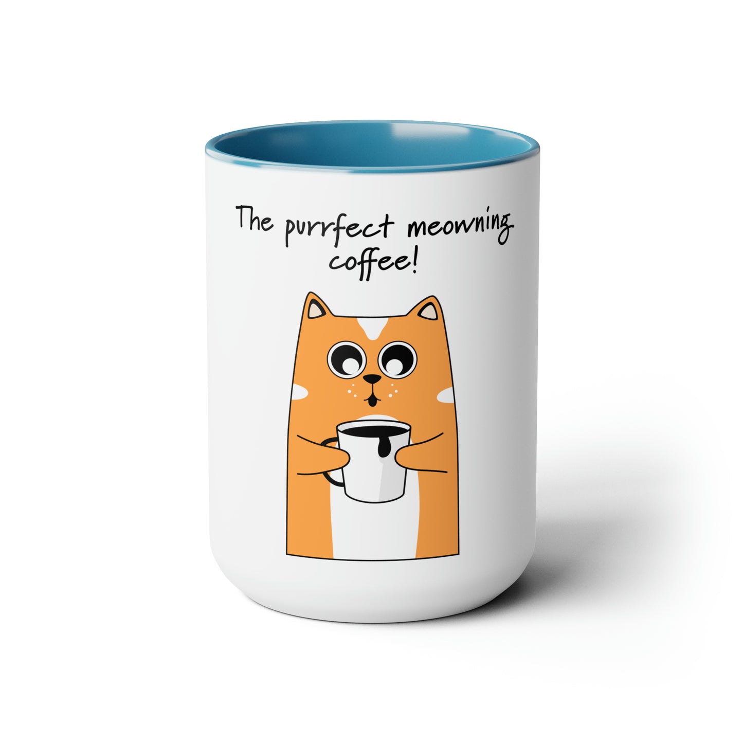 Cat with a cup of coffee, Two-Tone Coffee Mugs, 15oz