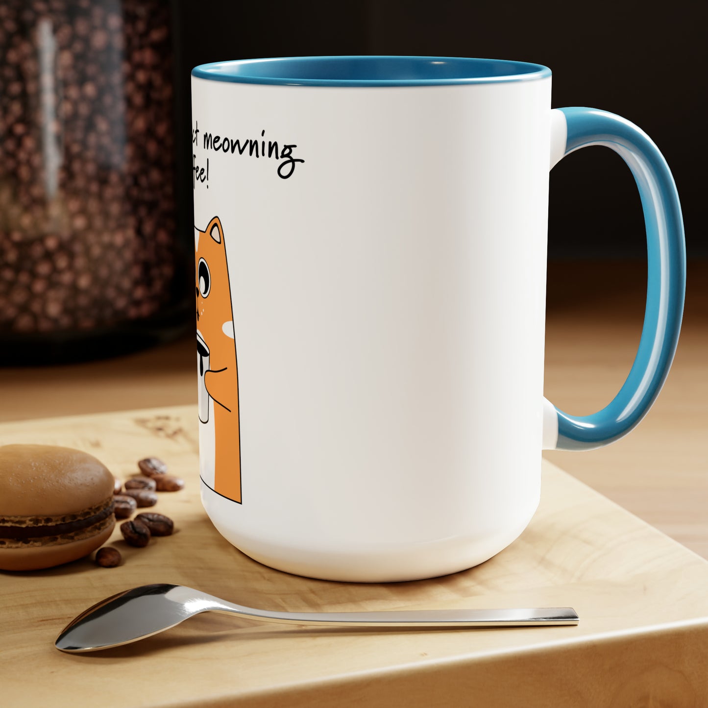 Cat with a cup of coffee, Two-Tone Coffee Mugs, 15oz