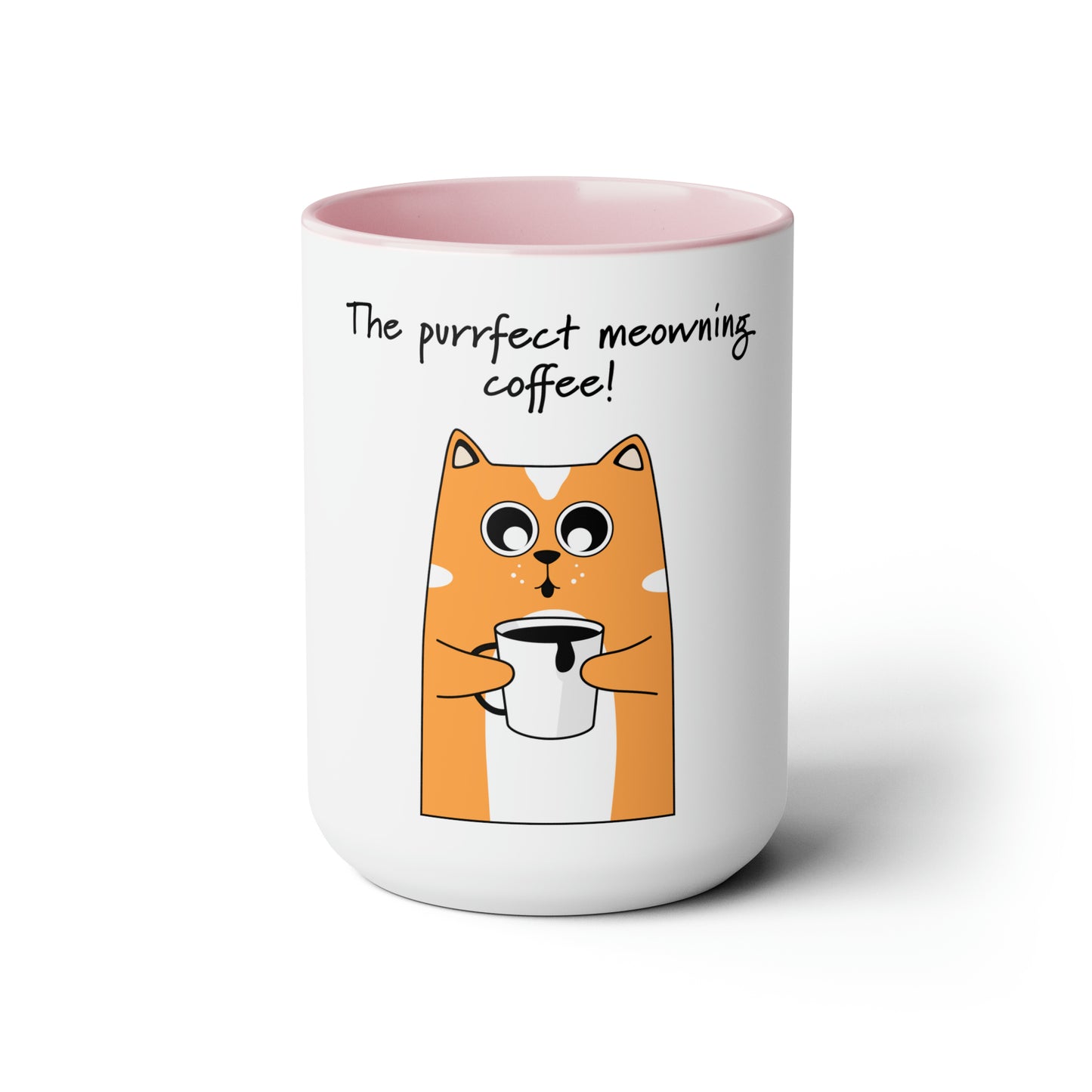 Cat with a cup of coffee, Two-Tone Coffee Mugs, 15oz