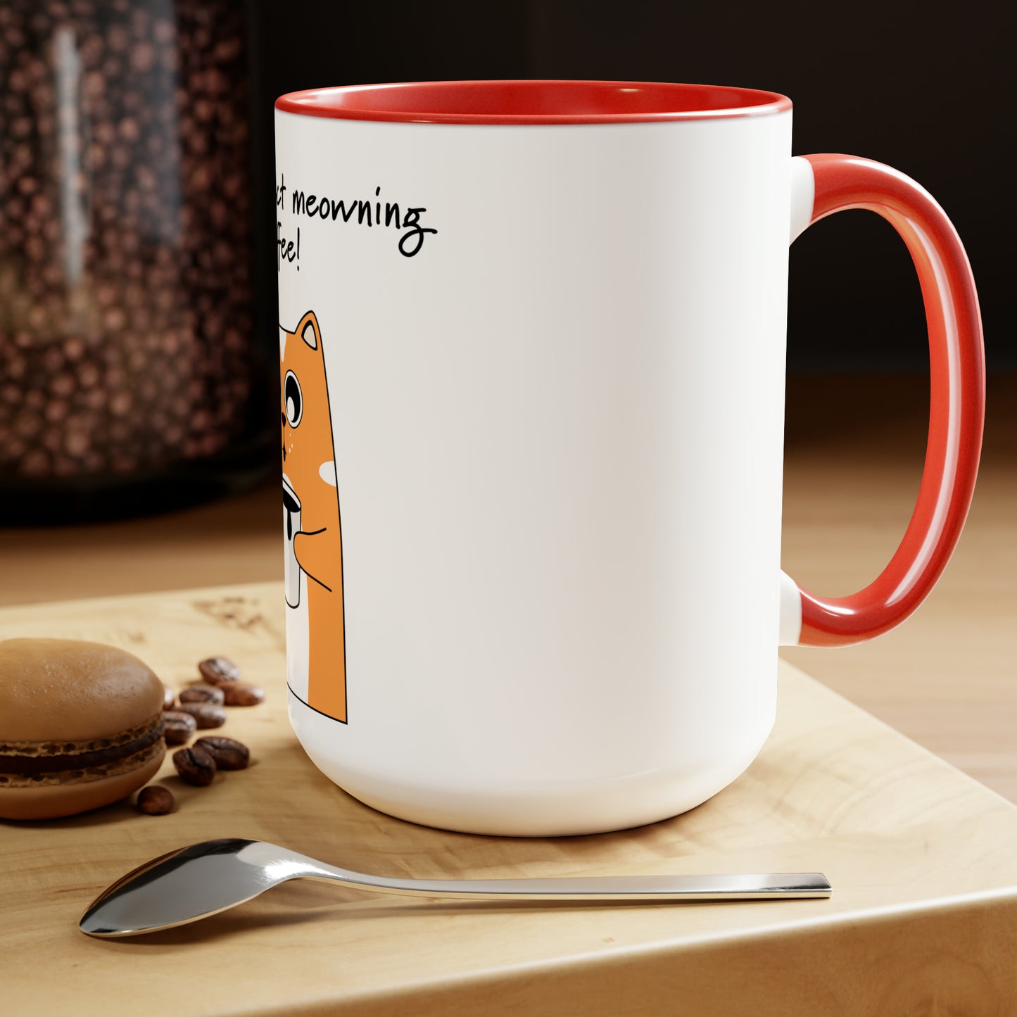 Cat with a cup of coffee, Two-Tone Coffee Mugs, 15oz